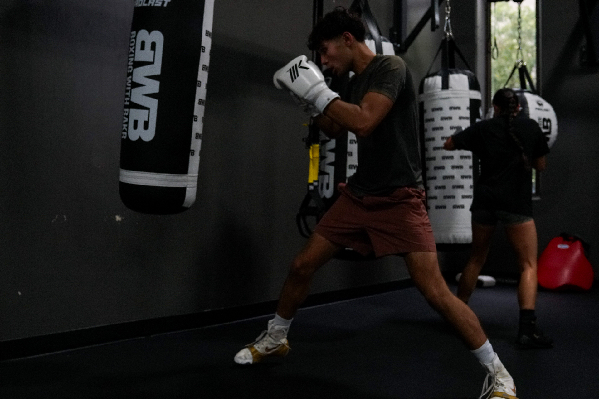 Raj working the BWB heavy bag, low stance